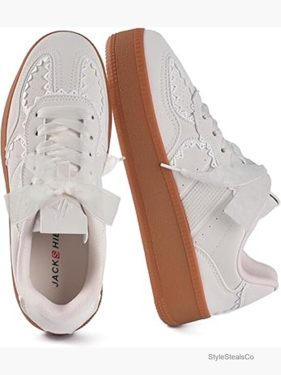 Shoes - Lace-Up Fashion Platform Chunky Sneakers Memory Foam Comfort Gum Sole